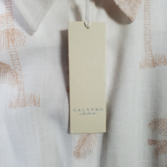 Calypso St Barth Top Womens 2X White Palm Tree Linen Blend Tropical Resort NEW - Picture 8 of 10